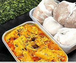 Amala, Eba, Semo with assorted Soups